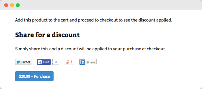 A social discount reward to help increase website traffic in WordPress eCommerce sites.