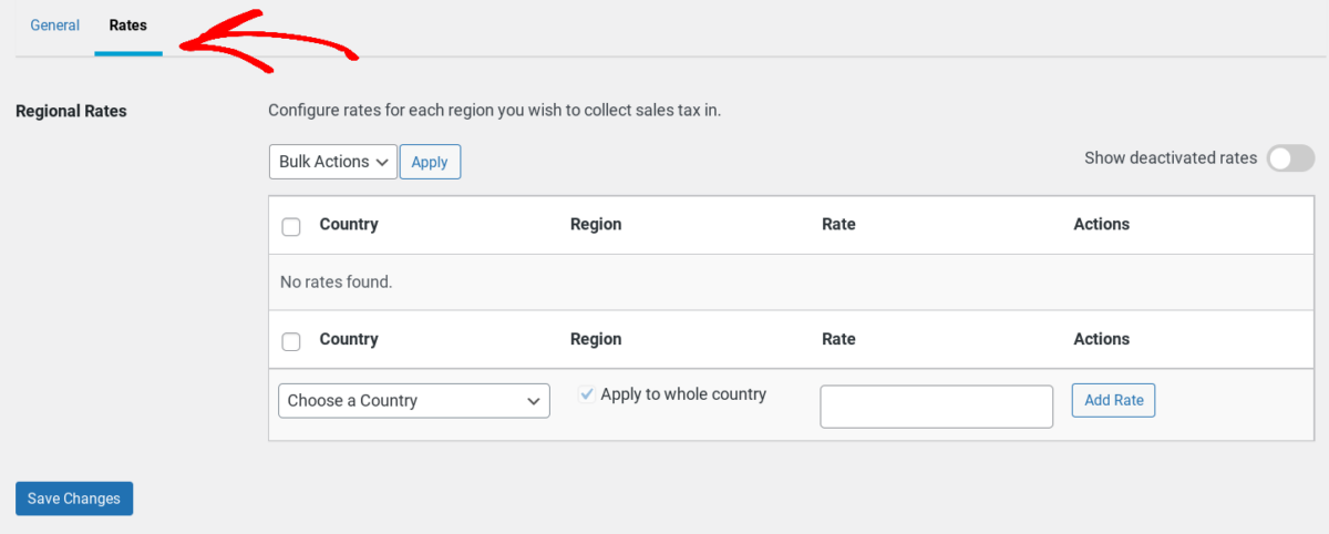 The Rates tab in Easy Digital Downloads.