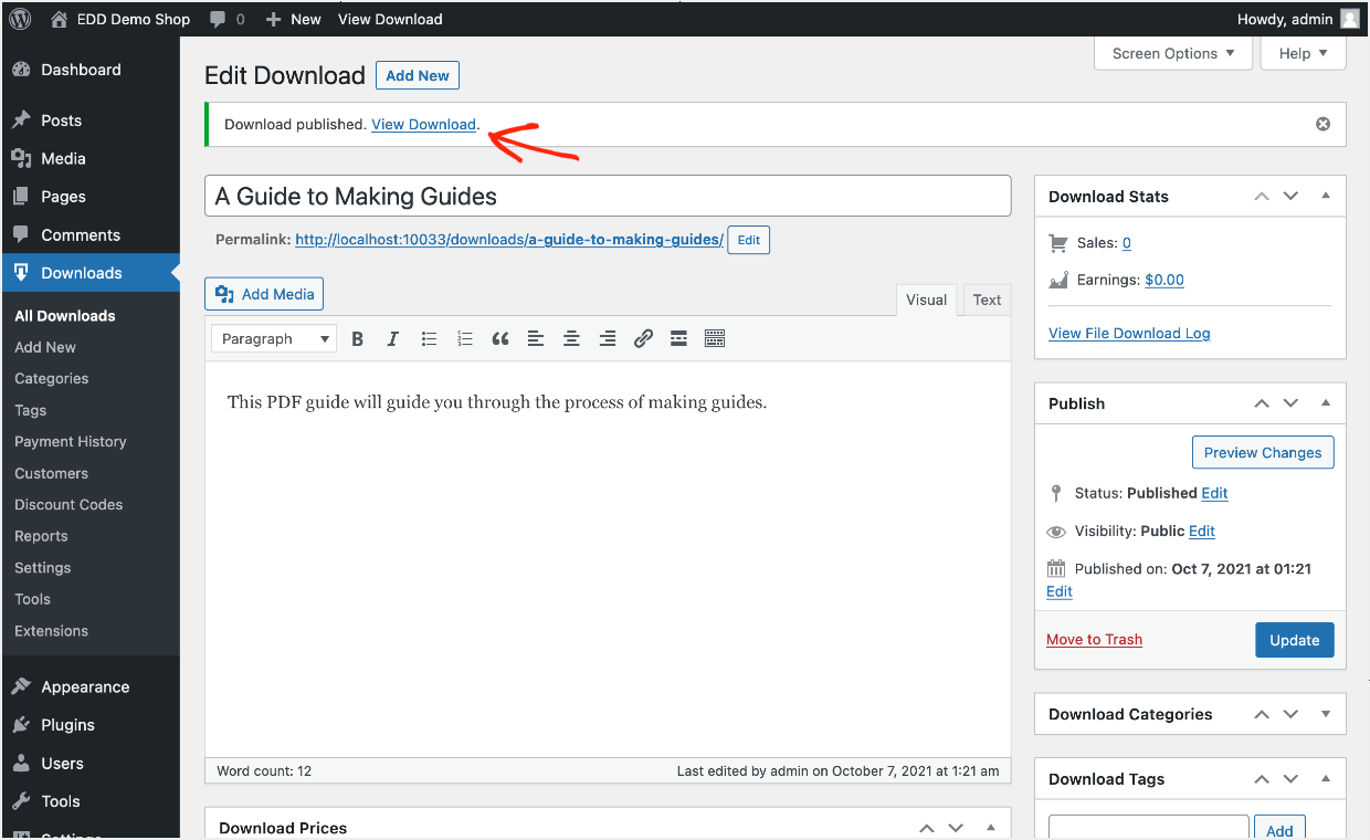 View your lead magnet Download page